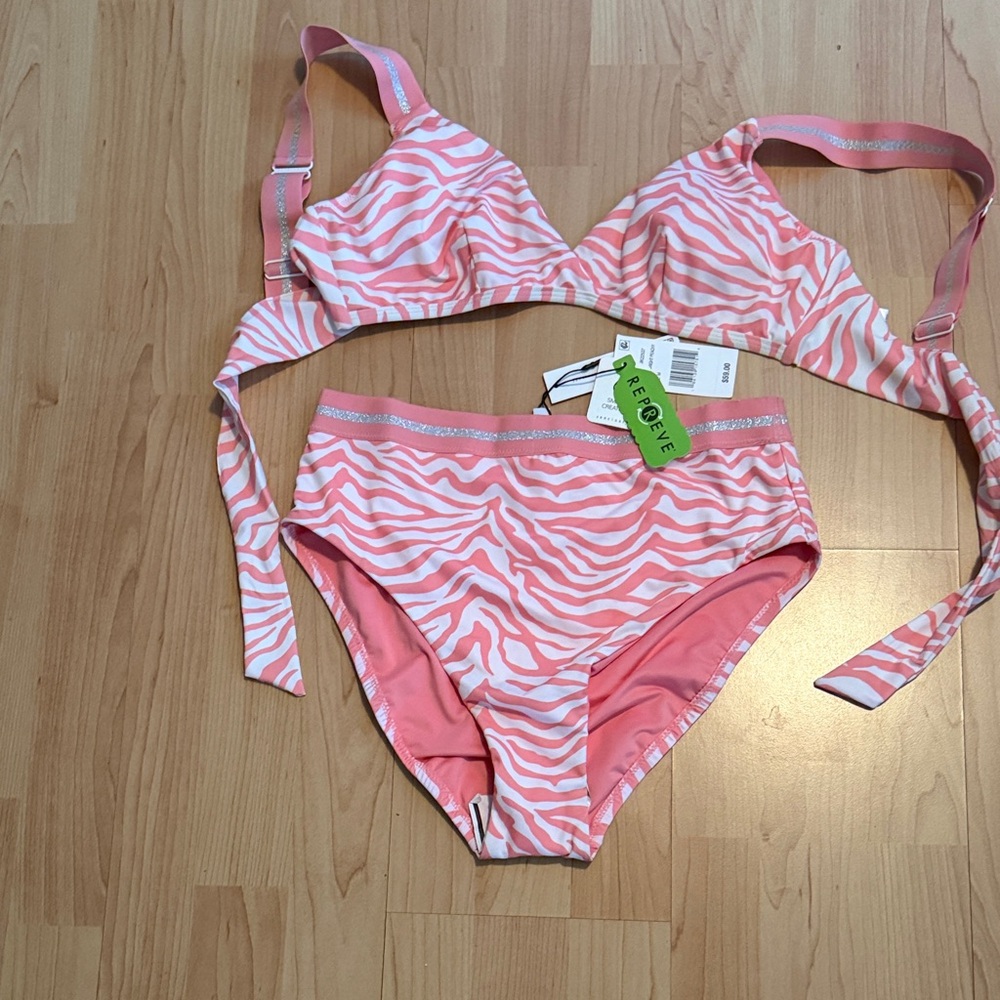 Sanctuary Pink and White Zebra Swim Set